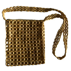 Vintage Liza Ganz Natural Bead Shoulder Bag Tan OS